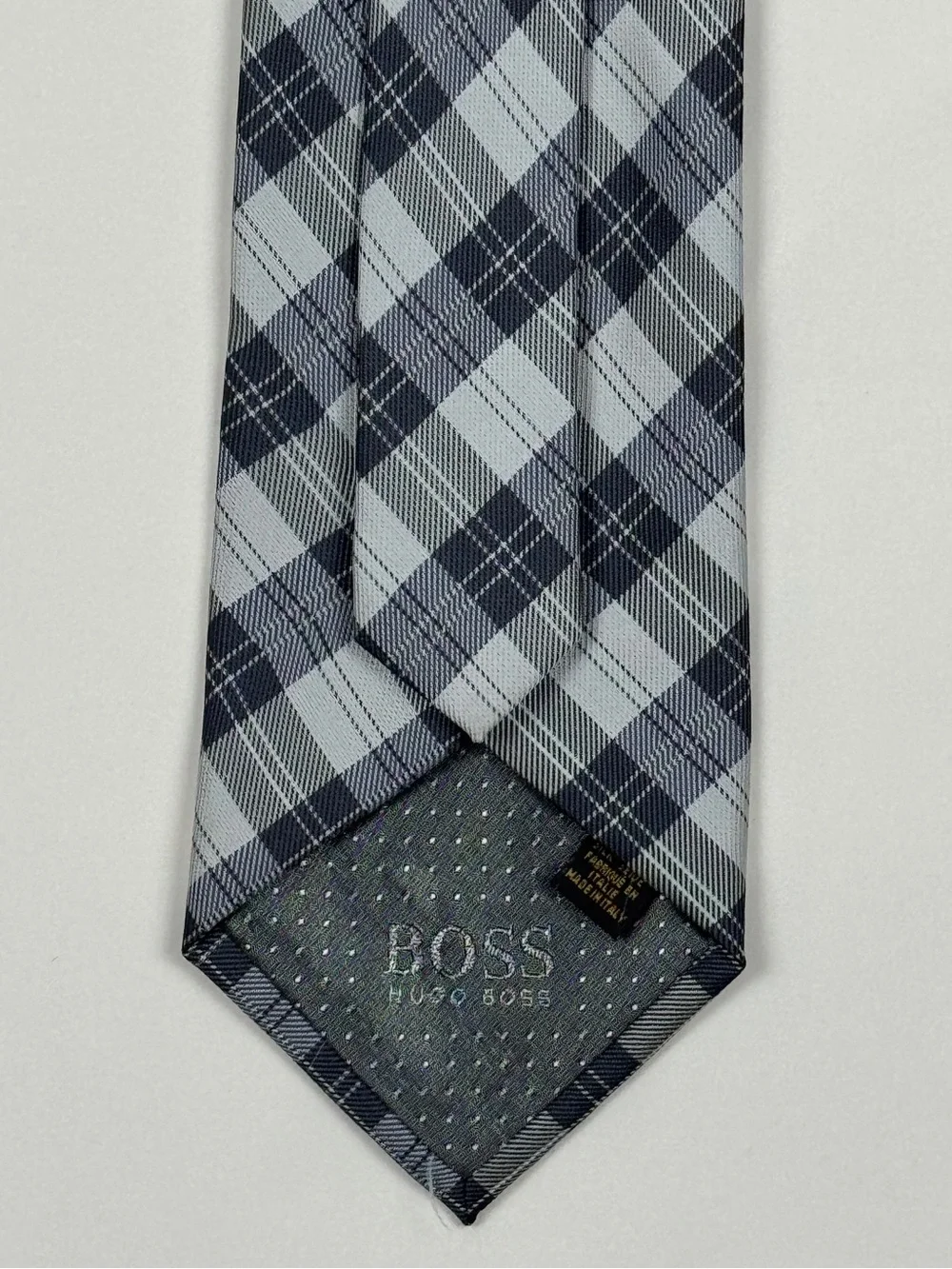 Boss Gray and Black Plaid Silk Tie